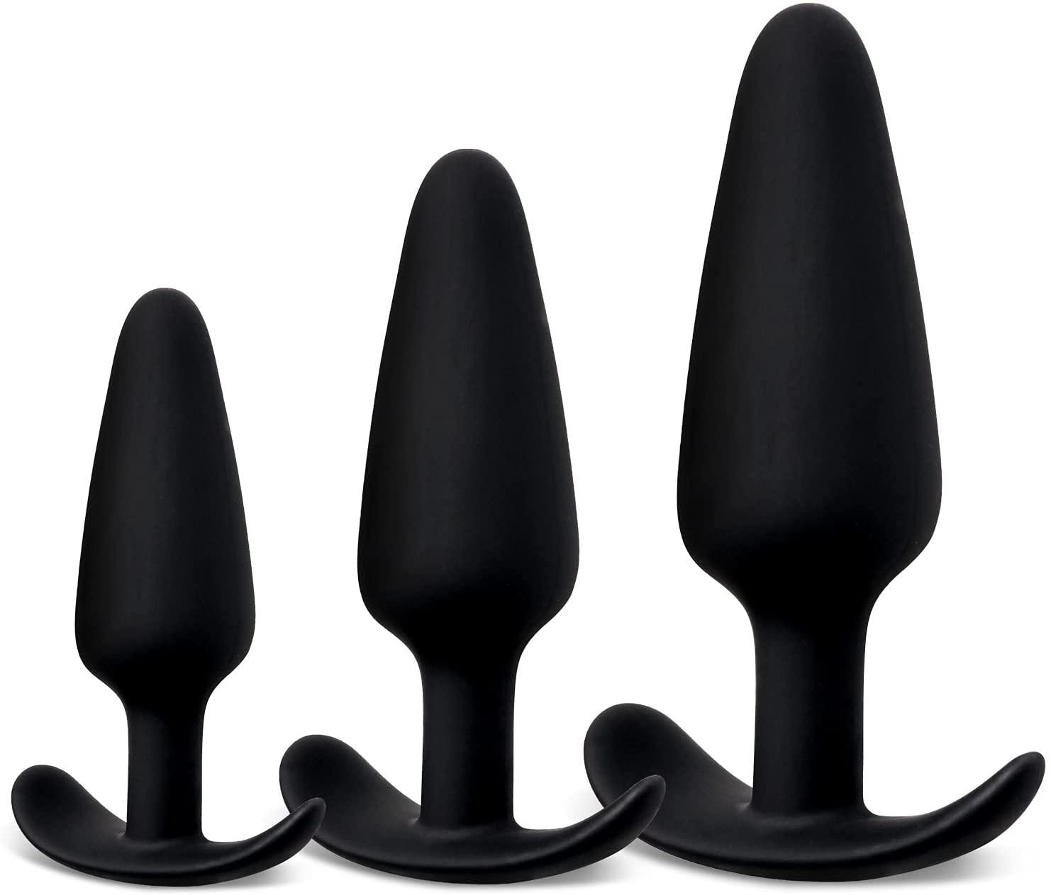 Ensemble de plug anales 3 pièces en silicone - noire - Boutique LUV