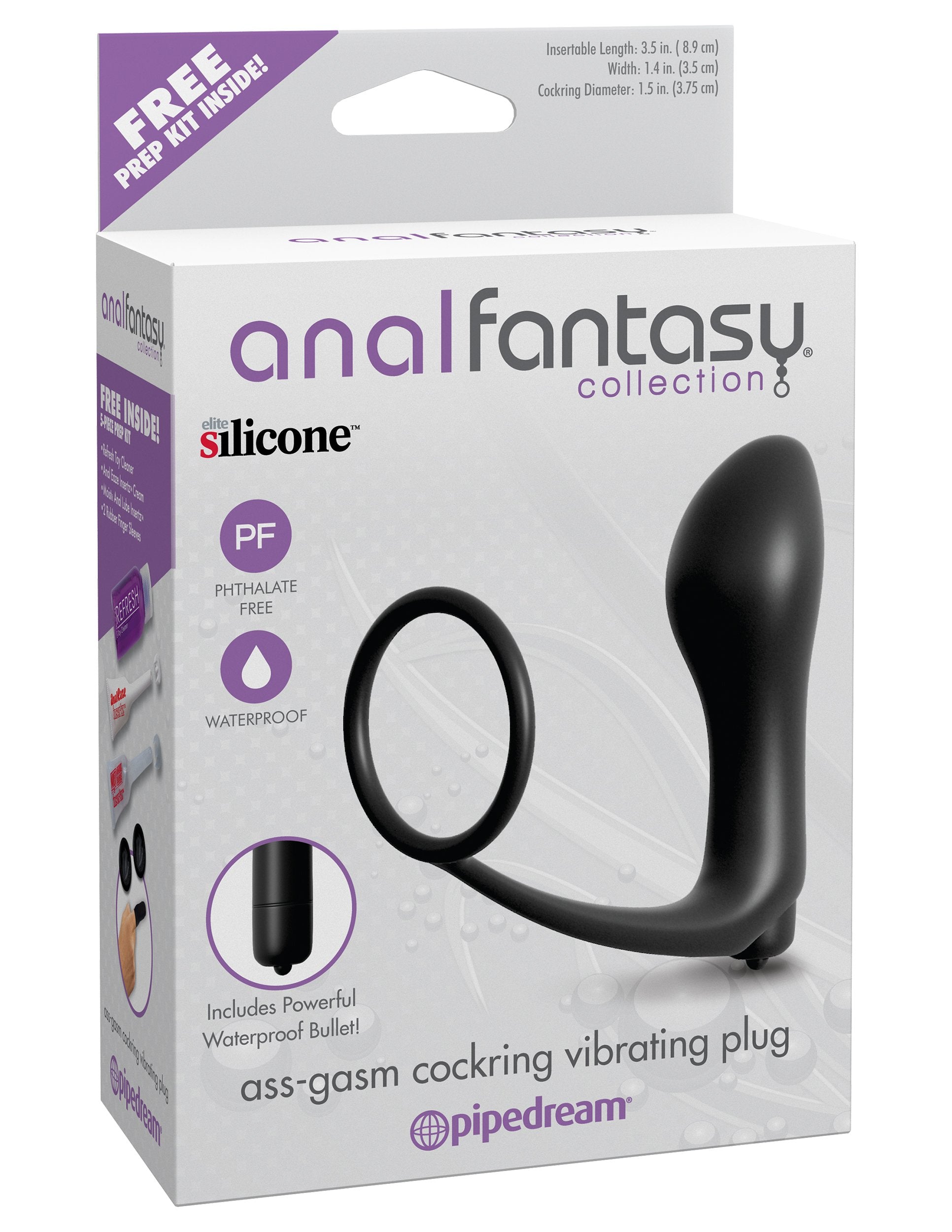 Anneau d'érection Ass-Gasm avec plug anal - Vibrant