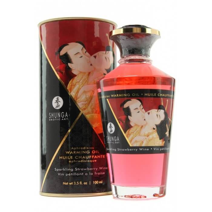 Huile chauffante aphrodisiaque - Vin pétillant à la fraise