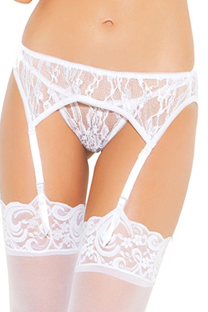 Porte-jarretelles et string blanc en dentelle - (OS) - Boutique LUV